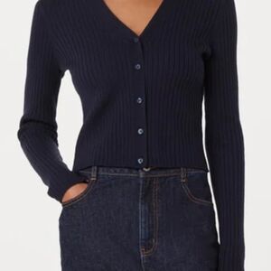 Frank & Oak Dark Blue Ribbed Cardigan